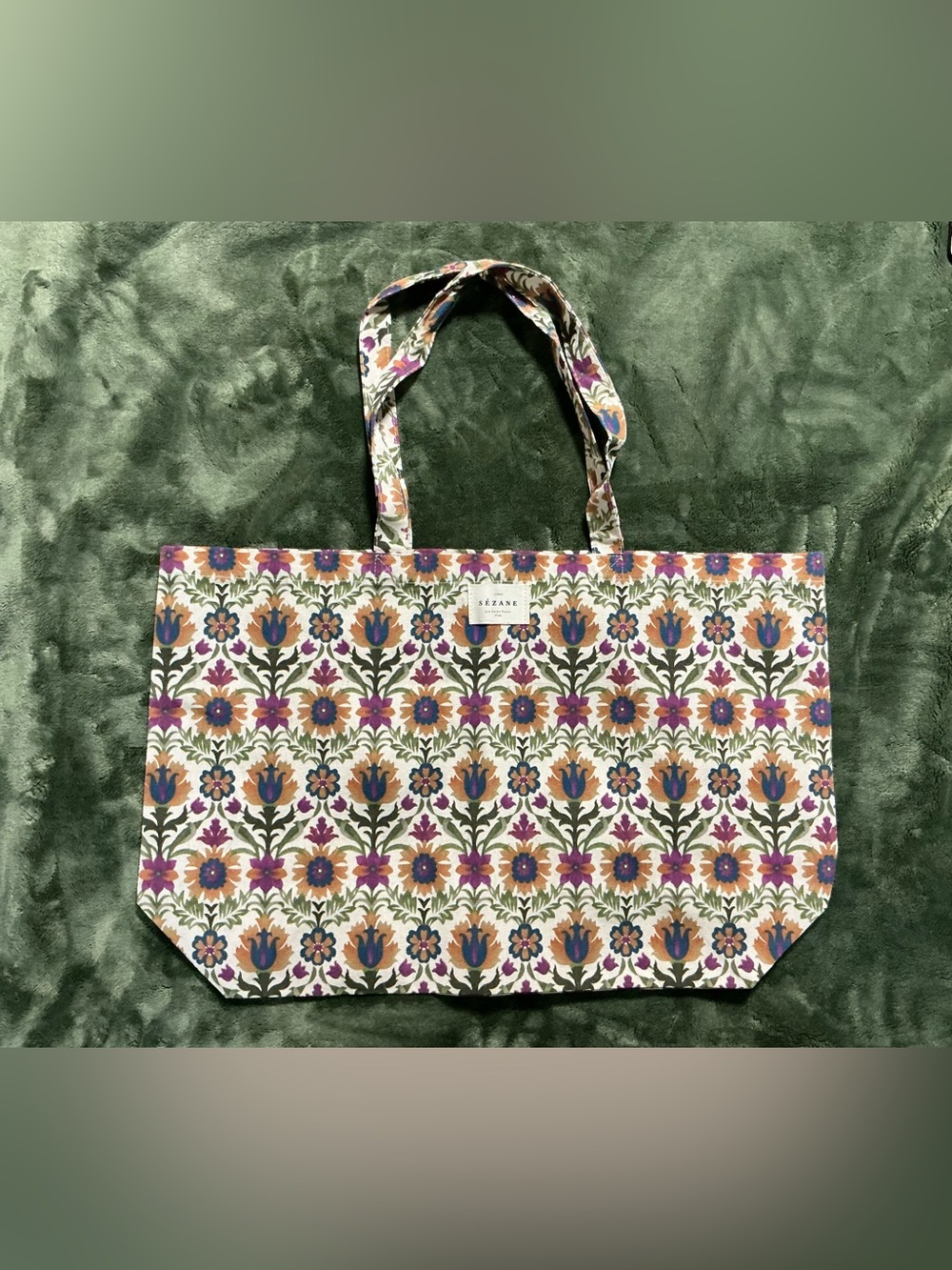 Sézane Floral Cotton Tote in White, Purple, Orange and Blue